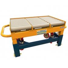 Roller Table_VR.389 800x565 This roller table was designed to sit at the end of a conveyor line to aid with packing and distribution. The base frame was reversible to suit different height conveyor systems. Braked swivel castors aids easy movement