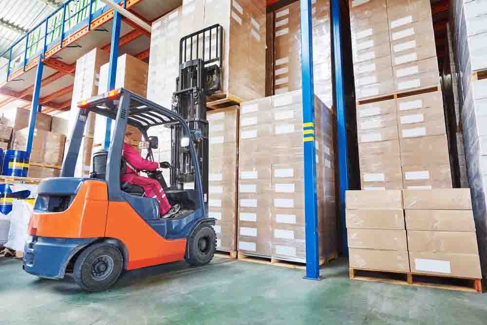 forklift attachment in warehouse